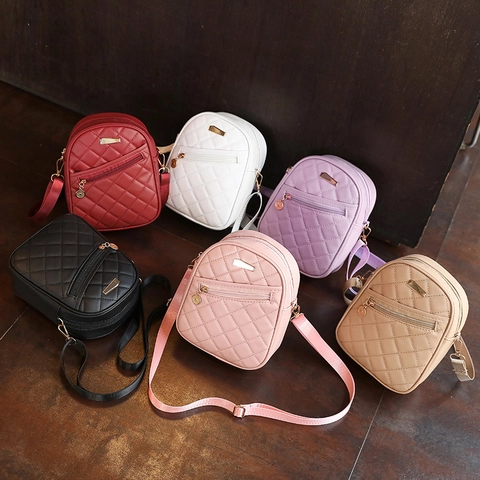 Women Mini Crossbody Bag Rhombic Quilted PU Leather Fashion Small Shoulder Mobile Phone Pouch Adjustable Strap Casual