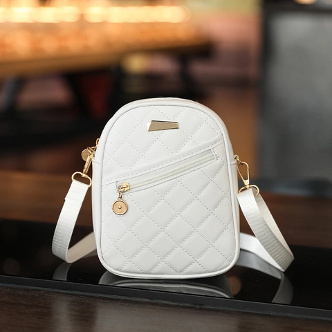 Women Mini Crossbody Bag Rhombic Quilted PU Leather Fashion Small Shoulder Mobile Phone Pouch Adjustable Strap Casual
