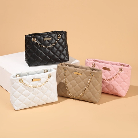 Bolso De Cubo Para Mujer Celosía Acolchada Cuero PU Cadena Bolso Bandolera Elegante Casual Gran Capacidad