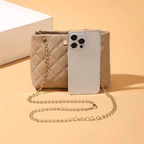 Bolso De Cubo Para Mujer Celosía Acolchada Cuero PU Cadena Bolso Bandolera Elegante Casual Gran Capacidad