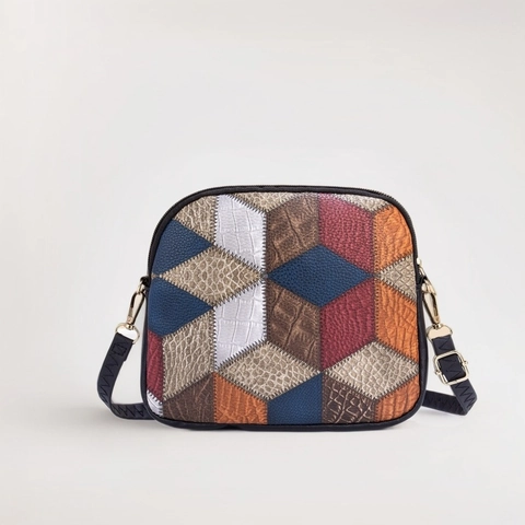 Borsa Tracolla Donna Patchwork Pelle PU Decorazione Farfalla Forma Conchiglia Cerniera Multicolore Stile Retrò