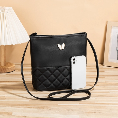Dames Gewatteerde Emmertas PU Leer Schoudertas Crossbody Elegant Vlindergesp Patchwork Casual Handtas