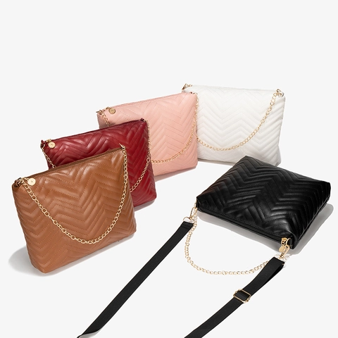 Chevron Gesteppte Bucket Bag Aus PU Leder Mit Verstellbarem Breitem Gurt Und Goldkette Crossbody Umhängetasche Für Damen