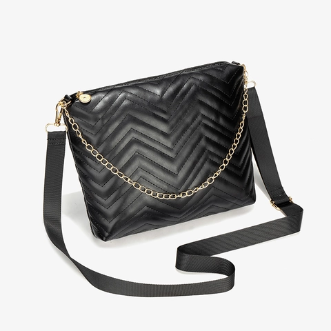 Chevron Gesteppte Bucket Bag Aus PU Leder Mit Verstellbarem Breitem Gurt Und Goldkette Crossbody Umhängetasche Für Damen