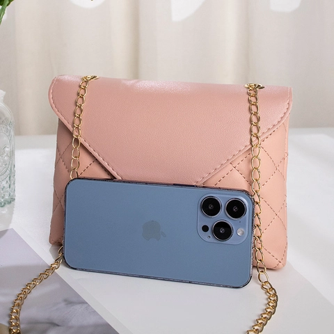 Damen Gesteppte Umhängetasche PU Leder Rautenmuster Metallkettenriemen Elegante Schultertasche Drehverschluss Schicke Handtasche