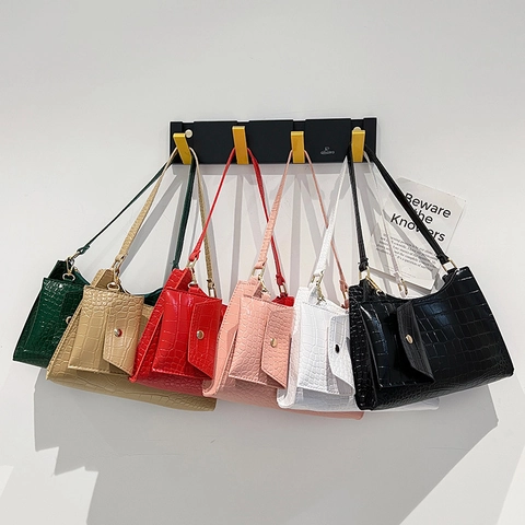 Bolso De Axila Con Relieve De Cocodrilo Para Mujer Cuero PU Moda Bolso De Hombro Con Mini Bolsa Elegante Bolso Baguette