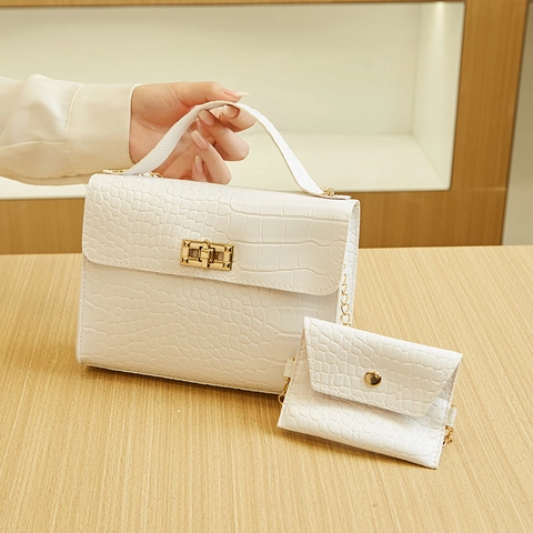 Sac À Main Motif Crocodile Et Petite Pochette Cuir PU Fermoir Doré Bandoulière Chaîne Élégant Mode Poignée Pour Femmes