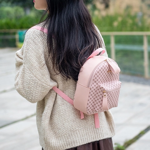 Mini Sac À Dos Femme Mode Cuir PU Rétro Imprimé Monogramme À Carreaux Petit Sac À Dos Décontracté Pour Le Quotidien