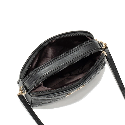Women Crossbody Camera Bag Heart Quilted PU Leather Double Zipper Adjustable Strap Elegant Fashionable Small Shoulder Bag