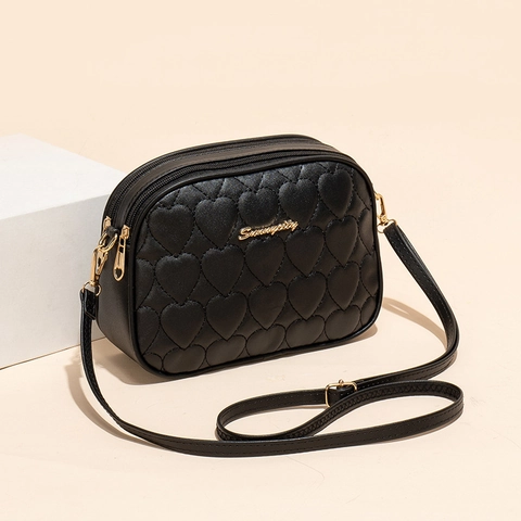 Bolso Bandolera de Mujer Cuero PU Patrón Acolchado de Corazón Doble Cremallera Bolso de Cámara Casual Para Uso Diario