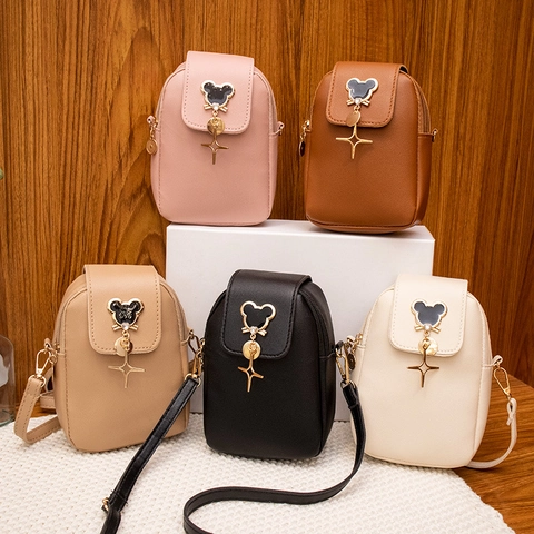 Mini Sac de Téléphone Portable en Cuir PU pour Femmes Avec Pendentif en Métal Mignon Charme d'Étoile en Strass Petit Sac