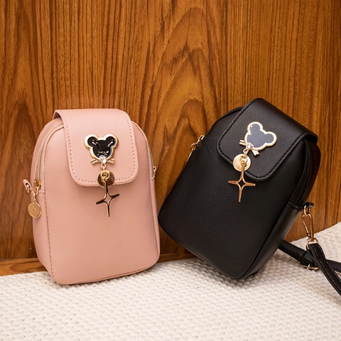 Women Mini Crossbody Phone Bag PU Leather Vertical Square Flap Small Shoulder Purse With Metal Star Pendant Adjustable Strap