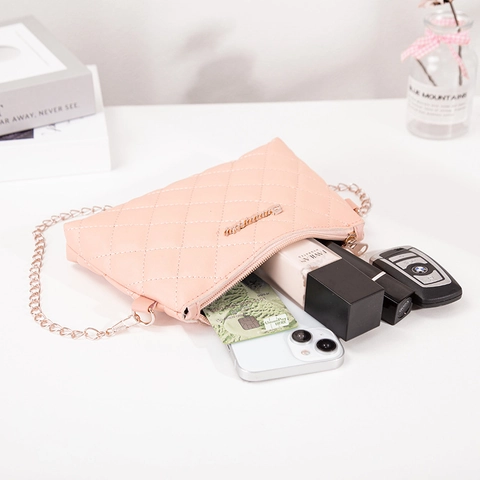 Women Shoulder Bag PU Leather Quilted Lattice Chain Strap Crossbody Bag Mini Square Fashion Handbag Zipper Closure Printed Pattern
