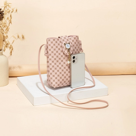 Borsa per Cellulare da Donna in Pelle PU Stampata Vintage Mini Borsa a Tracolla con Ciondolo a Gatto con Künstliche Perle Fantasia Geometrica