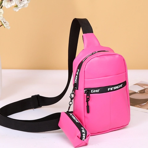 Damen PU Leder Brusttasche Und Kleiner Beutel Mode Umhängetasche Mit Verstellbarem Buchstaben Druck Riemen Streetwear Casual