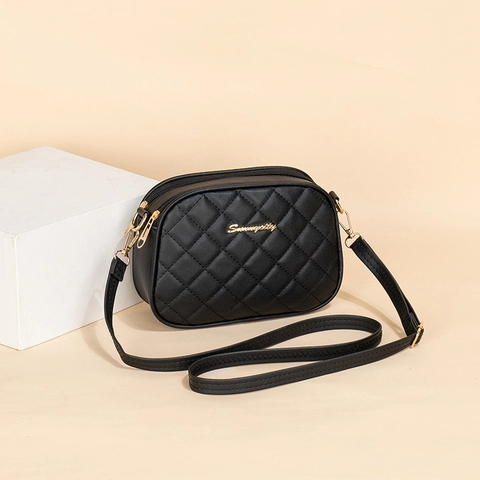 Women Crossbody Bag PU Leather Diamond Quilted Multi Compartment Camera Bag Elegant Casual Small Square Shoulder Bag