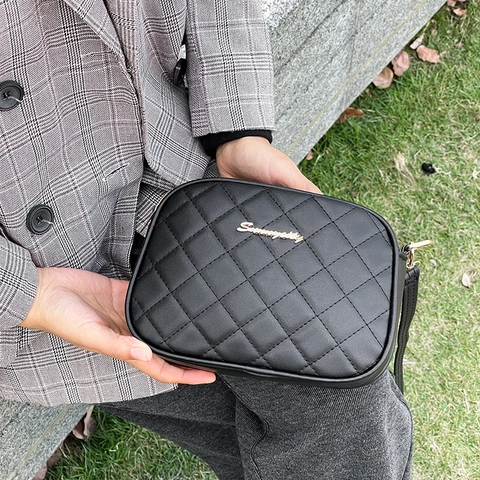 Women Crossbody Bag PU Leather Diamond Quilted Multi Compartment Camera Bag Elegant Casual Small Square Shoulder Bag