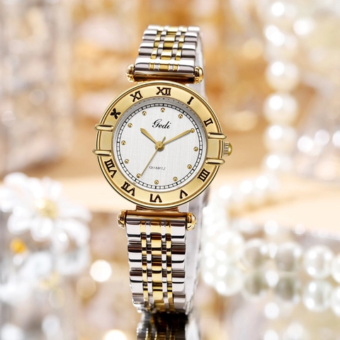 Women Wrist Watch Stainless Steel Strap Quartz Movement Roman Numerals Retro Luxury Elegant Round Dial Waterproof For Lady