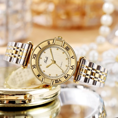 Women Wrist Watch Stainless Steel Strap Quartz Movement Roman Numerals Retro Luxury Elegant Round Dial Waterproof For Lady