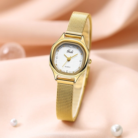 Orologio Al Quarzo Da Donna Cinturino In Maglia Milanese Oro Acciaio Inossidabile Quadrante Strass Impermeabile