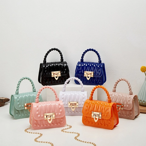 Mini Jelly Handbag PVC Rivet Crossbody Purse With Gold Chain Strap For Women Girls Elegant Sweet Stylish Fashion