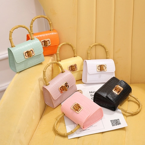Mini Borsa A Tracolla PVC Jelly Motivo Coccodrillo Manico In Bambù Catena Metallica Serratura Per Donna