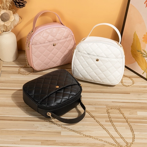 Women Diamond Quilted Handbag PU Leather Chain Strap Crossbody Bag Top Handle Solid Color Fashion Lady Purse