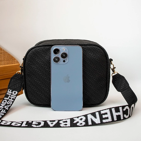 Women PU Leather Embossed Camera Bag With Tassel Alphabet Wide Strap Fashion Casual Small Crossbody Square Bag For Daily
