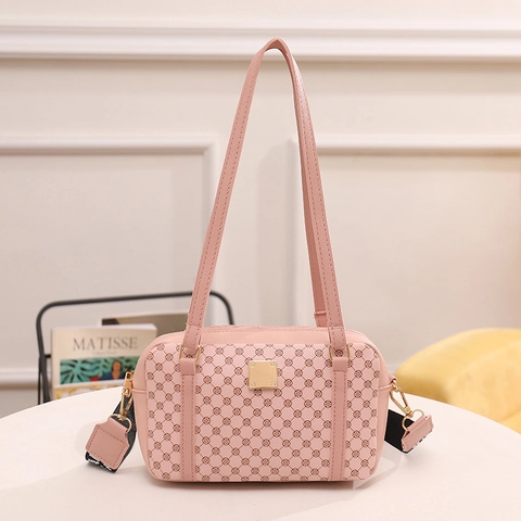 Fashion Women PU Leather Shoulder Bag Retro Monogram Print Small Square Crossbody Bag With Dual Straps Elegant