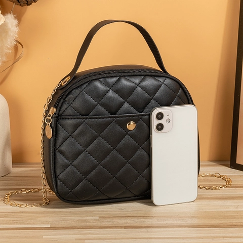 Women Diamond Quilted Handbag PU Leather Chain Strap Crossbody Bag Top Handle Solid Color Fashion Lady Purse