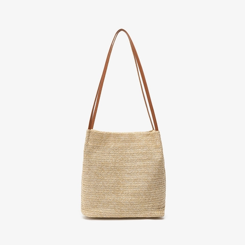 Borsa Tote In Paglia Intrecciata Da Donna Grande Capacità Borsa A Spalla Spiaggia Estate Con Cinturino In Pelle Marrone