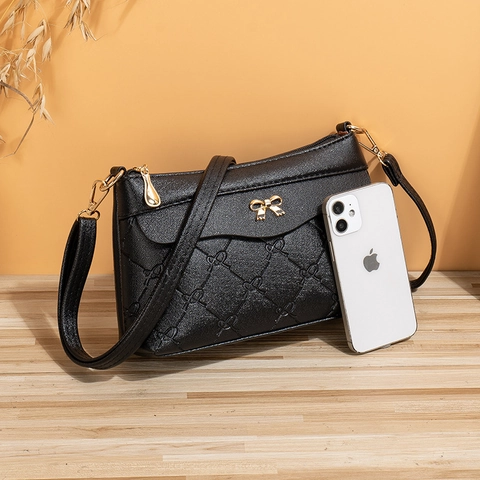 Sac À Bandoulière Élégant Pour Femmes En Cuir PU Matelassé Sacoche Avec Décoration De Nœud Doré Sangle Réglable Style Vintage