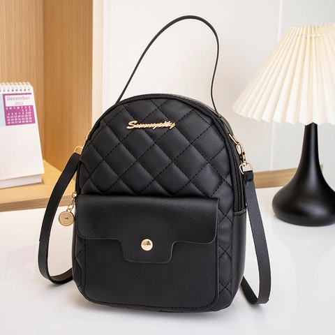 Women Fashion Mini Backpack Quilted PU Leather Small Crossbody Shoulder Bag Versatile Travel Bag For Girls