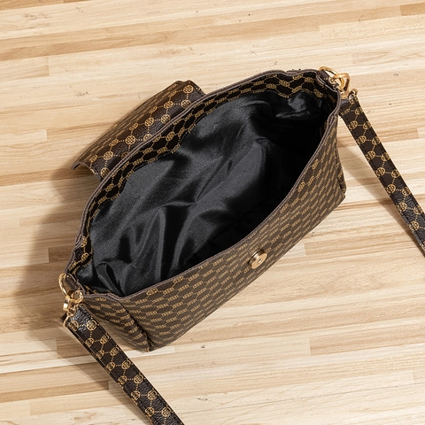 Mode Damen PU Kunstleder Schultertasche Mit Bedrucktem Rautenmuster Goldene Beschläge Verstellbarer Riemen Umhängetasche