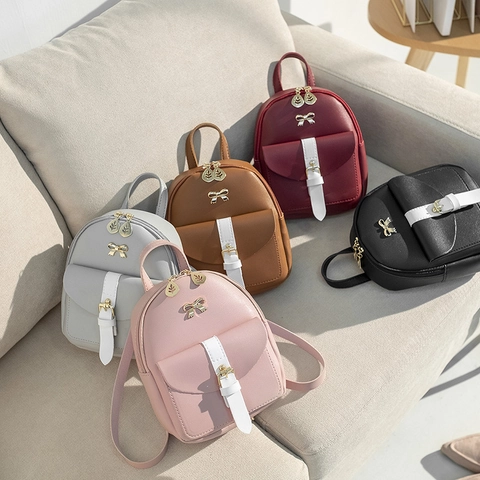 Zainetto Mini in Pelle PU da Donna alla Moda con Fiocco Piccola Borsa a Tracolla Cinghie a Contrasto Borsa da Viaggio