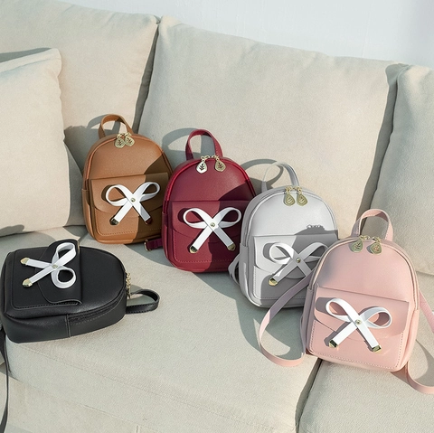 Mini Mode Rucksack PU Leder Schleife Deko Gold Blatt Reißverschluss Kleine Schultasche Für Mädchen Süß Lässig