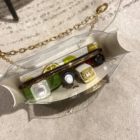 Transparent PVC Shoulder Bag With PU Leather Inner Pouch Gold Metal Chain Strap Crossbody Small Square Handbag Women