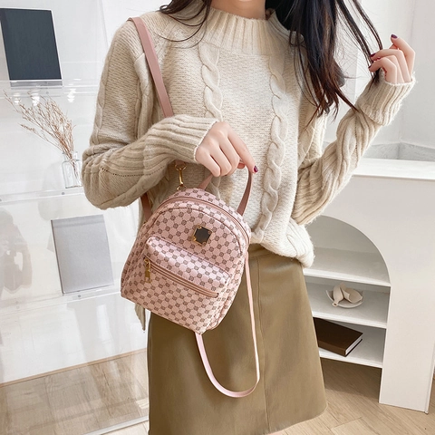 Mini Mochila De Cuero PU Con Estampado De Monograma Moda Vintage Bolso De Hombro Pequeño Versátil Para Mujeres Niñas Estilo Retro