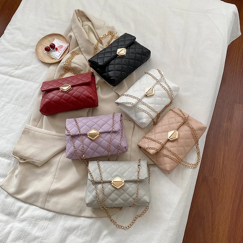 Rhombic Quilted Crossbody Bag PU Leather Fashion Elegant Women Shoulder Bag With Gold Chain Geometric Twist Lock