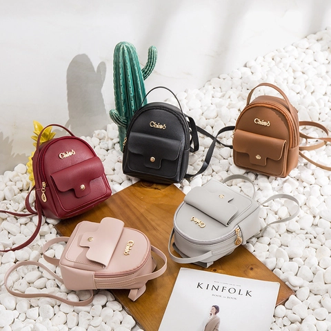 Mini Mochila Mujer Cuero PU Textura Lychee Correas Multi-Way Bolsillo Con Solapa Delantero Moda Casual Bolso Viaje