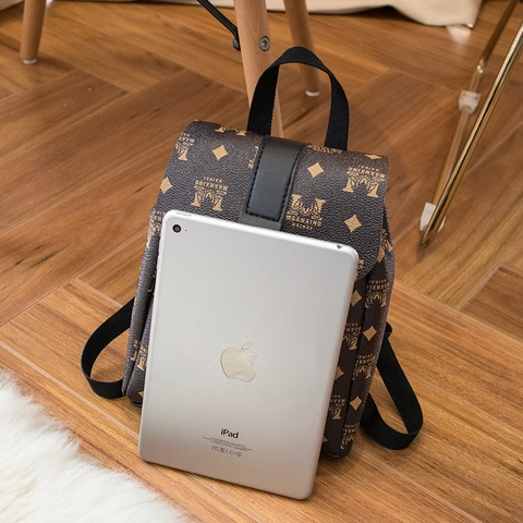 Mini Zaino Donna Pelle PU Coulisse Fibbia Vintage Motivo Monogramma Cinghia A Righe Moda Borsa Da Viaggio Casual