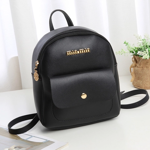 Mini Zaino Donna Pelle PU Moda Piccola Borsa Scuola Con Tasca Frontale Logo Metallo Spallacci Regolabili Quotidiano