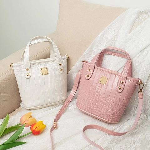 Crocodile Pattern Bucket Bag PU Leather Top Handle Crossbody Handbag Mini Elegant Fashionable Versatile For Women