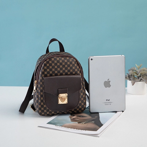 Mini Mochila Cuero Sintético Estampado Vintage Cierre Metálico Moda Casual Compacta Para Mujeres Elegantes