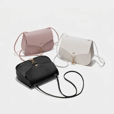 Borsa A Tracolla Da Donna In Pelle PU Con Pendente In Perla Artificial Bottone In Metallo Dorato Trama Litchi Piccola Borsa A Mano