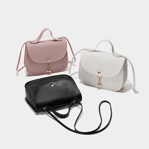 Borsa A Tracolla Da Donna In Pelle PU Piccola Borsa A Mano Con Pendente Di Perla Artificial Manico Superiore Tracolla Regolabile Tinta Unita Moda Quadrata