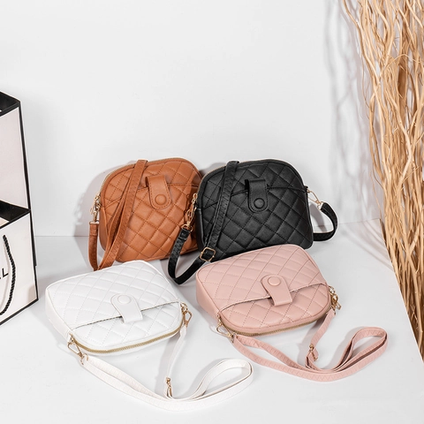 Quilted Lattice Crossbody Bag For Women PU Leather Shell Shaped Shoulder Purse Chic Trendy Solid Color Elegant