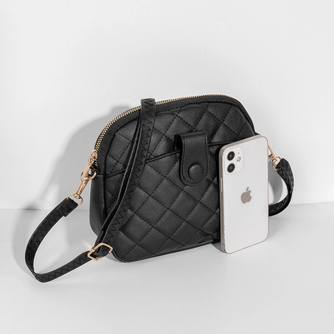 Quilted Lattice Crossbody Bag For Women PU Leather Shell Shaped Shoulder Purse Chic Trendy Solid Color Elegant