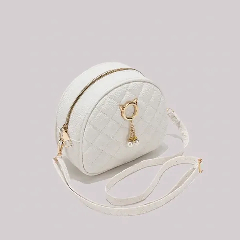 Dames Gewatteerde Crossbody Tas PU Leer Kleine Schoudertas Kattenoor Goud Beslag Kunstparel Hanger Chic Halve Maan Tas