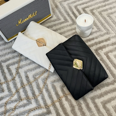 Women V-Chevron Quilted Crossbody Bag PU Leather Golden Chain Strap Metal Lock Buckle Small Square Shoulder Purse Fashion